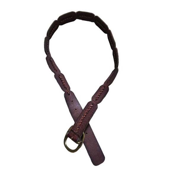 VTG Belt Braided Linked Leather Hippy Boho Hand Tooled Flowers Brass Buckle 37” - Picture 4 of 6